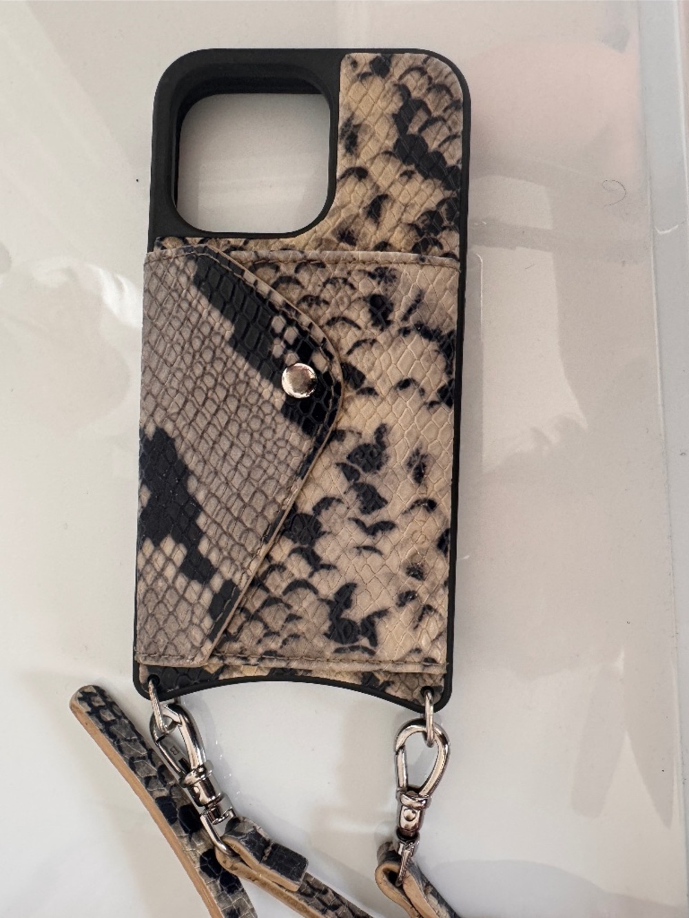 Bandolier iPhone 13 Pro Crossbody Case & Wallet – Snakeskin Print